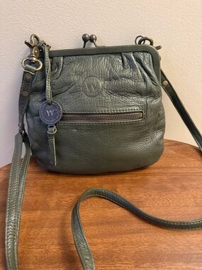 Wanderer Travel Co Olive Leather Crossbody Bag with Front Zip Pocket
